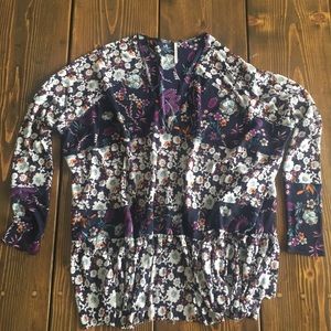 Free People Oversized Top Floral Print Sheer Small